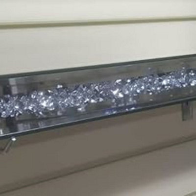 Deenz Mirrored Crushed Diamond Floating Wall Mounted Shelf Glitz Sparkle 60Cm Home Decorative Living Room