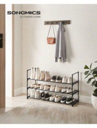 Songmics 3-Tier Shoe Rack, Shoe Storage Organiser, Metal Storage Rack, Fits 12 To 15 Pairs Of Shoes, Stackable Shoe Shelf