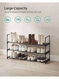 LEDREM 3-Tier Shoe Rack, Shoe Storage Organiser, Metal Storage Rack, Fits 12 To 15 Pairs Of Shoes, Stackable Shoe Shelf - thumbnail 3