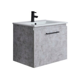 Homestylestore 600mm Concrete Grey Wall Hung Bathroom Vanity Unit And Black T Bar Handle - thumbnail 1