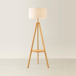 Valuelights Morrigan Linen Fabric Drum Shade Mid Wood Tripod Floor Lamp And Bulb - thumbnail 3