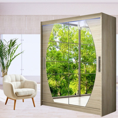 Westa Viii 150Cm Sliding Door Wardrobe With Modern Mirror Design And Rgb Led Lights Sonoma - image 1