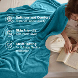 Imperial Rooms Plain Plush Faux Fur And Flannel Reversible All Season Comfort Blanket Teal Super King - thumbnail 3