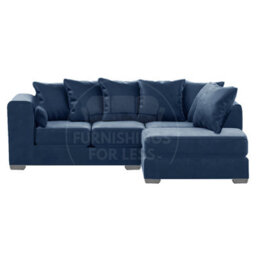 Furnishings For Less UK Ella Boxed Arm Plush Velvet 3 To 4 Seater L Shaped Corner Sofa  Blue Right Hand Facing - thumbnail 1