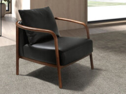 Angel Cerda Black Leather Armchair With Walnut Legs - thumbnail 3