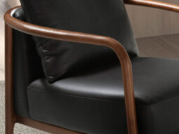 Angel Cerda Black Leather Armchair With Walnut Legs - thumbnail 5