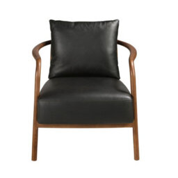 Angel Cerda Black Leather Armchair With Walnut Legs - thumbnail 2