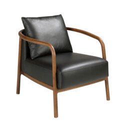 Angel Cerda Black Leather Armchair With Walnut Legs