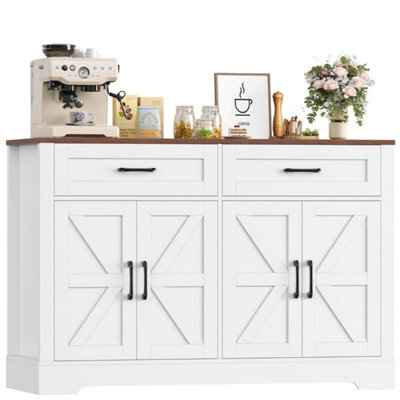 White Sideboard Buffet Cabinet, 120 Cm Kitchen Storage Cabinet With 2 Drawers 4 Doors - image 1