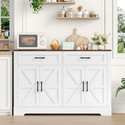 White Sideboard Buffet Cabinet, 120 Cm Kitchen Storage Cabinet With 2 Drawers 4 Doors - thumbnail 6