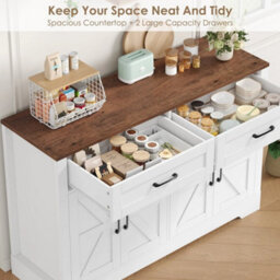 White Sideboard Buffet Cabinet, 120 Cm Kitchen Storage Cabinet With 2 Drawers 4 Doors - thumbnail 5