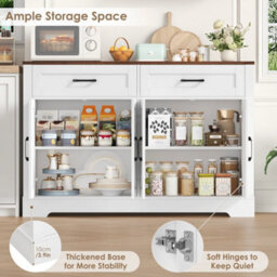 White Sideboard Buffet Cabinet, 120 Cm Kitchen Storage Cabinet With 2 Drawers 4 Doors - thumbnail 3
