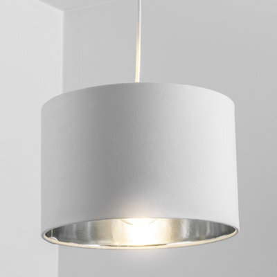 CGC Lighting Cgc Nila Luxury Cream Velvet & Silver Inner Round Pendant Drum Shade - image 1