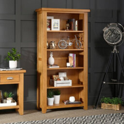 The Furniture Market Cheshire Oak Large Tall Bookcase With 4 Adjustable Shelves - thumbnail 1