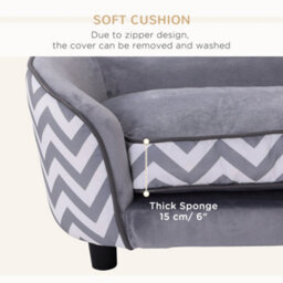 Pawhut Dog Sofa Pet Couch For Xs Dogs W/ Removable Sponge Padded Cushion - Grey - thumbnail 5