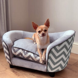 Pawhut Dog Sofa Pet Couch For Xs Dogs W/ Removable Sponge Padded Cushion - Grey - thumbnail 1