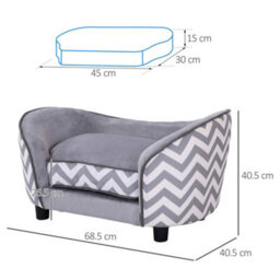 Pawhut Dog Sofa Pet Couch For Xs Dogs W/ Removable Sponge Padded Cushion - Grey - thumbnail 3