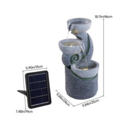 Thehotsale 3 Bowls Solar-Powered Water Fountain Outdoor Garden Decor - thumbnail 7