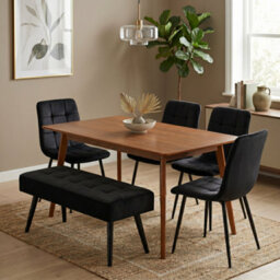 Doubs  Modern Dining Table 6-Piece Dining Table Set With 4 Black Velvet  Chairs And Bench