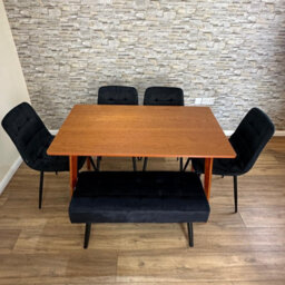 Doubs  Modern Dining Table 6-Piece Dining Table Set With 4 Black Velvet  Chairs And Bench - thumbnail 2