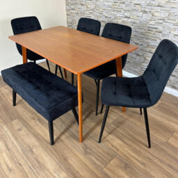 Doubs  Modern Dining Table 6-Piece Dining Table Set With 4 Black Velvet  Chairs And Bench - thumbnail 3