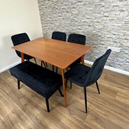 Doubs  Modern Dining Table 6-Piece Dining Table Set With 4 Black Velvet  Chairs And Bench - thumbnail 6