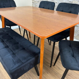 Doubs  Modern Dining Table 6-Piece Dining Table Set With 4 Black Velvet  Chairs And Bench - thumbnail 4