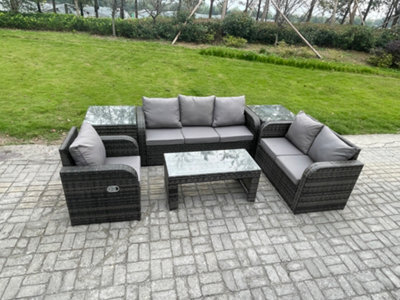 Fimous 6 Seater High Back Rattan Garden Furniture Set With Coffee Table 2 Side Tables Indoor Patio Lounge Sofa Set - image 1
