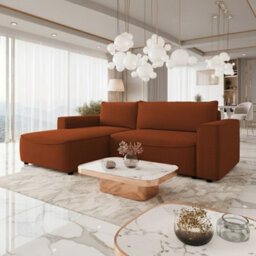 Beliza Corner Sofa Bed With Storage Profiled Support L Shape Sleeper With Modern Fabric High Comfort Furnipol Terracotta Left - thumbnail 1