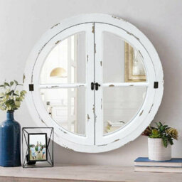 Aspect Furniture Round Window Garden Decorative Mirror-Distressed White