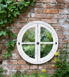 Aspect Furniture Round Window Garden Decorative Mirror-Distressed White - thumbnail 8
