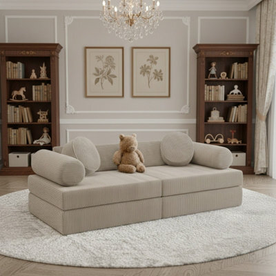 Living Room Upholstered Bench With Foam Core, Freestanding Design Plus Loose Back Cushions 130 X 65 X 43 Beige - image 1