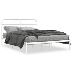 Berkfield Metal Bed Frame Without Mattress With Headboard White 140X190Cm - thumbnail 2