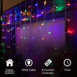 GEEZY The Magic Toy Shop 200 Led Christmas Lights Icicle Fairy Chaser Pastel Multicoloured Timer Outdoor - thumbnail 2