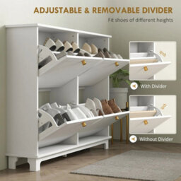 Narrow Shoe Cabinet With 4 Flip Drawers Adjustable Shelves, White - thumbnail 5