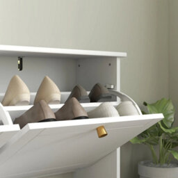 Narrow Shoe Cabinet With 4 Flip Drawers Adjustable Shelves, White - thumbnail 6