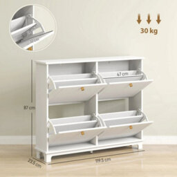Narrow Shoe Cabinet With 4 Flip Drawers Adjustable Shelves, White - thumbnail 2