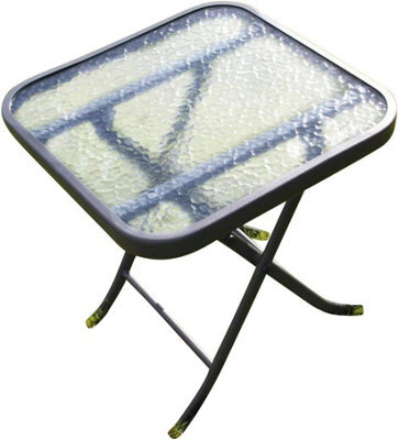 Garden Market Place Metal Framed Glass Top Folding Garden Side Table - image 1
