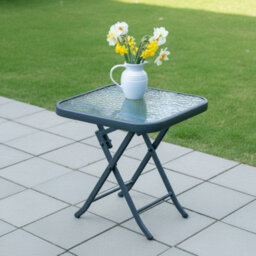 Garden Market Place Metal Framed Glass Top Folding Garden Side Table - thumbnail 8