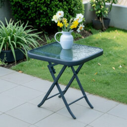 Garden Market Place Metal Framed Glass Top Folding Garden Side Table - thumbnail 5