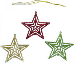 Shatchi 3Pcs Glitter Stars Christmas Tree Xmas Party Hanging Ornament Décor,1Pk - thumbnail 2