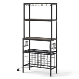 Gainoom Wine Organizer Grey Multi-Tier Bakers Rack With Mug Holders & 24 Bottle Holders - thumbnail 9