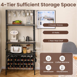 Gainoom Wine Organizer Grey Multi-Tier Bakers Rack With Mug Holders & 24 Bottle Holders - thumbnail 6