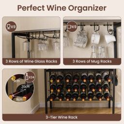 Gainoom Wine Organizer Grey Multi-Tier Bakers Rack With Mug Holders & 24 Bottle Holders - thumbnail 7