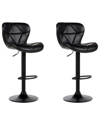 Wyld And Coco Novalux Bar Stool Set 2 Black Faux Leather Adjustable Height Swivel, Foam-Padded Seats, Iron Frame - image 1