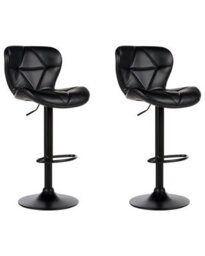 Wyld And Coco Novalux Bar Stool Set 2 Black Faux Leather Adjustable Height Swivel, Foam-Padded Seats, Iron Frame - thumbnail 1