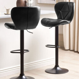 Wyld And Coco Novalux Bar Stool Set 2 Black Faux Leather Adjustable Height Swivel, Foam-Padded Seats, Iron Frame - thumbnail 2