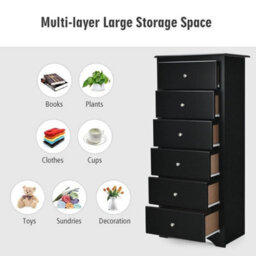 Modern Chest Of Drawers 6 Drawer Chest Tall Dresser Wooden Storage Cabinet - thumbnail 3