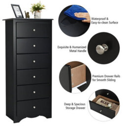 Modern Chest Of Drawers 6 Drawer Chest Tall Dresser Wooden Storage Cabinet - thumbnail 4