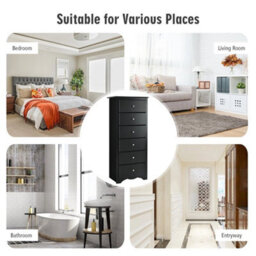 Modern Chest Of Drawers 6 Drawer Chest Tall Dresser Wooden Storage Cabinet - thumbnail 6